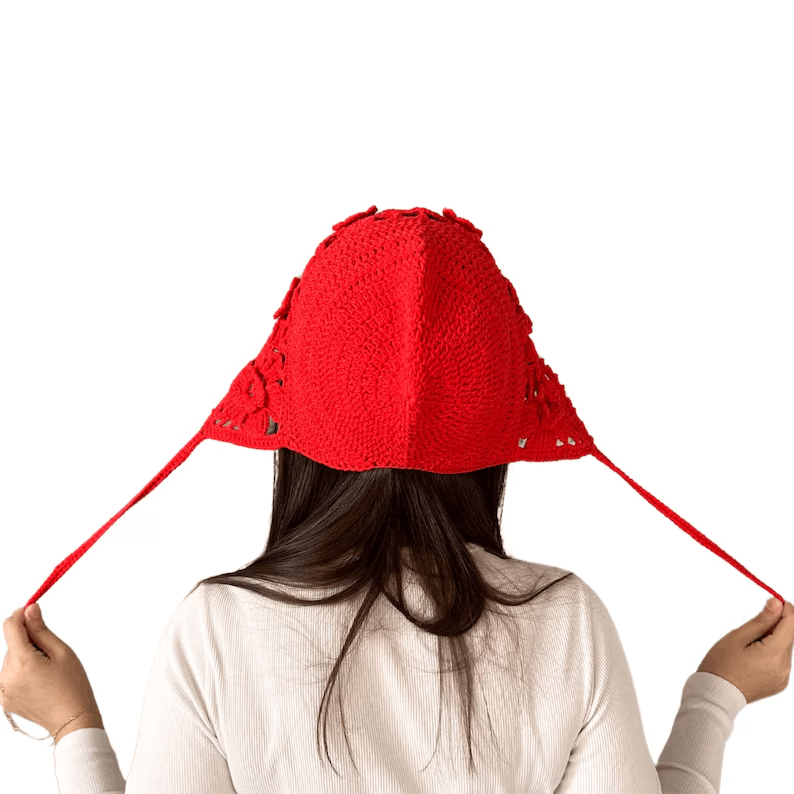 Crochet Granny Sguare Bonnet,Handmade Winter Warm Bonnet,Red Adult Bonnet, Costum Gift,Vintage Hood,Personalized Gift,Women Clothing