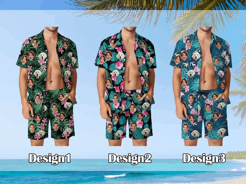 Ensemble de Plage Personnalisé pour Homme – Chemise et Short Tropicaux à Motif, Idéal pour Vacances et Fêtes