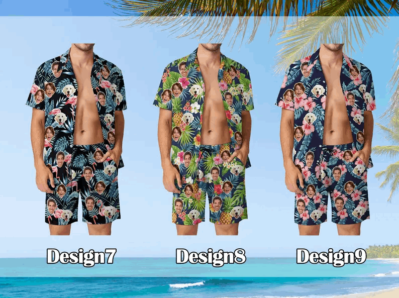Ensemble de Plage Personnalisé pour Homme – Chemise et Short Tropicaux à Motif, Idéal pour Vacances et Fêtes