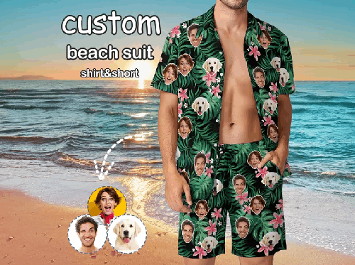 Ensemble de Plage Personnalisé pour Homme – Chemise et Short Tropicaux à Motif, Idéal pour Vacances et Fêtes