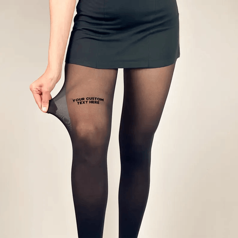 Custom Printed Message Tights, Bold Statement Tights, Edgy Fashion Hosiery, Flocked Letters, Gift for her, Black Custom Tights