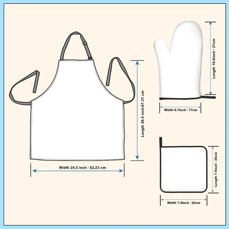 Set Tablier et Gants de Cuisine Personnalisés avec Motifs – 3 Pièces