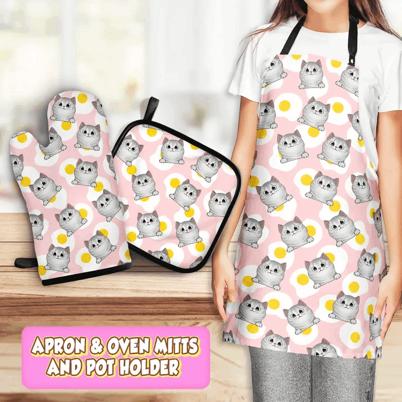 Set Tablier et Gants de Cuisine Personnalisés avec Motifs – 3 Pièces