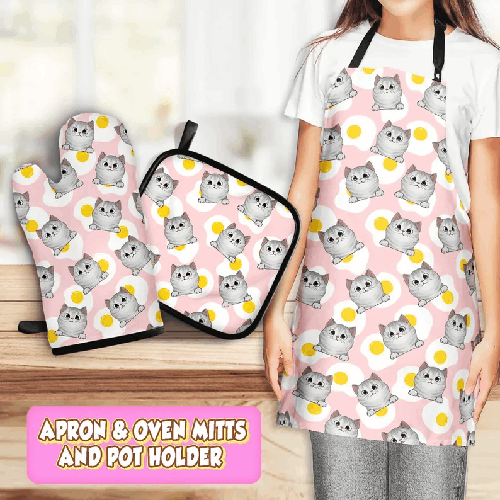 Set Tablier et Gants de Cuisine Personnalisés avec Motifs – 3 Pièces