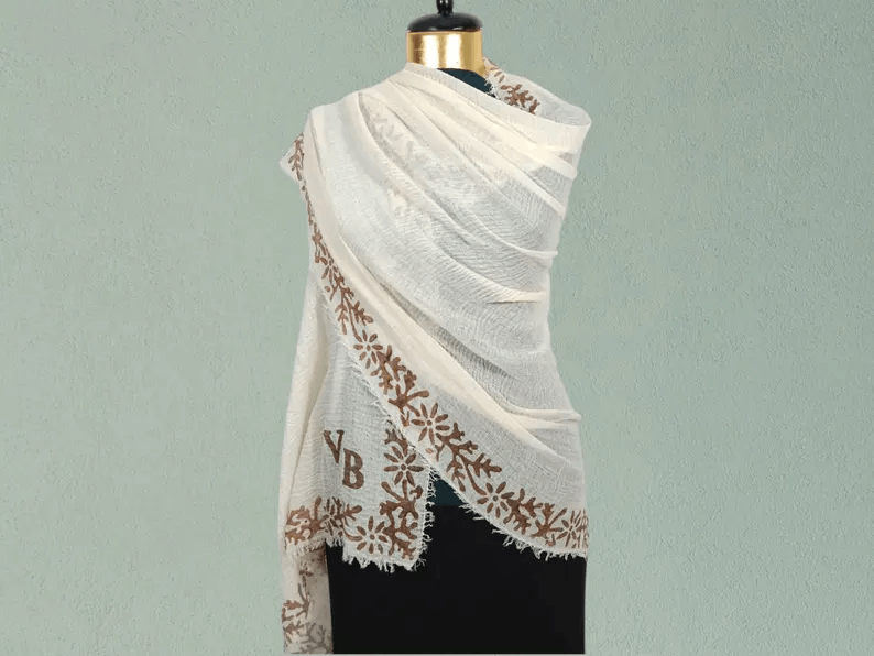 Custom Name Initials Shawl, Boho Vintage Scarf, Handmade Block Print Wrap, Mother's Day Gift, Lightweight Personalized Crinkle Cotton Shaw