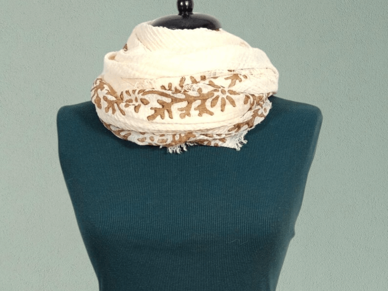 Custom Name Initials Shawl, Boho Vintage Scarf, Handmade Block Print Wrap, Mother's Day Gift, Lightweight Personalized Crinkle Cotton Shaw