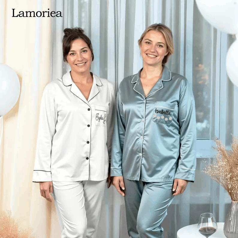 Embroidered Monogram Pajamas, Pajama Set, Women Pajamas, Matching Pajamas, Girl Pajamas, Bridesmaid Proposal, Bridal Embroidery,Gift for Her