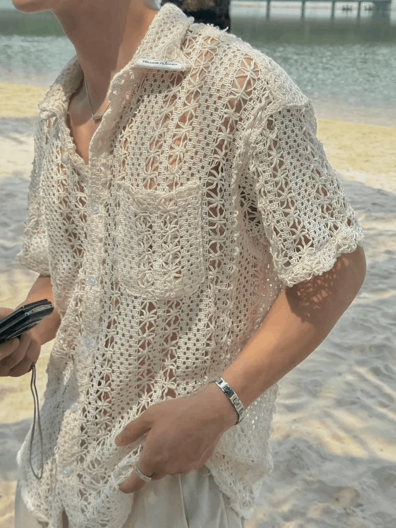 Chemise de plage crochetée à la main – Style bohème unisexe