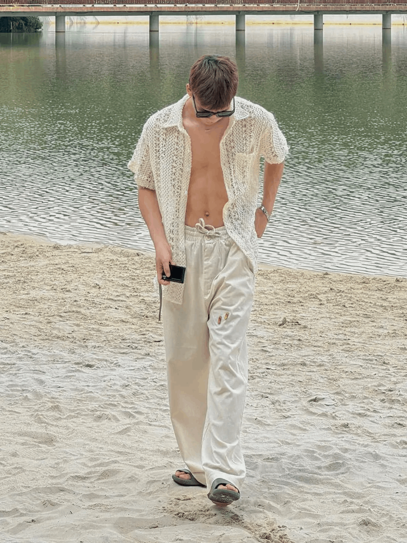 Chemise de plage crochetée à la main – Style bohème unisexe