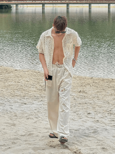 Chemise de plage crochetée à la main – Style bohème unisexe