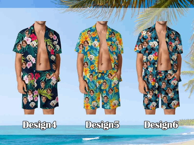 Ensemble de Plage Personnalisé pour Homme – Chemise et Short Tropicaux à Motif, Idéal pour Vacances et Fêtes
