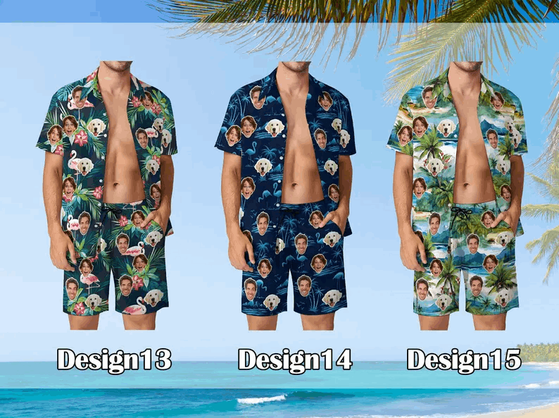 Ensemble de Plage Personnalisé pour Homme – Chemise et Short Tropicaux à Motif, Idéal pour Vacances et Fêtes