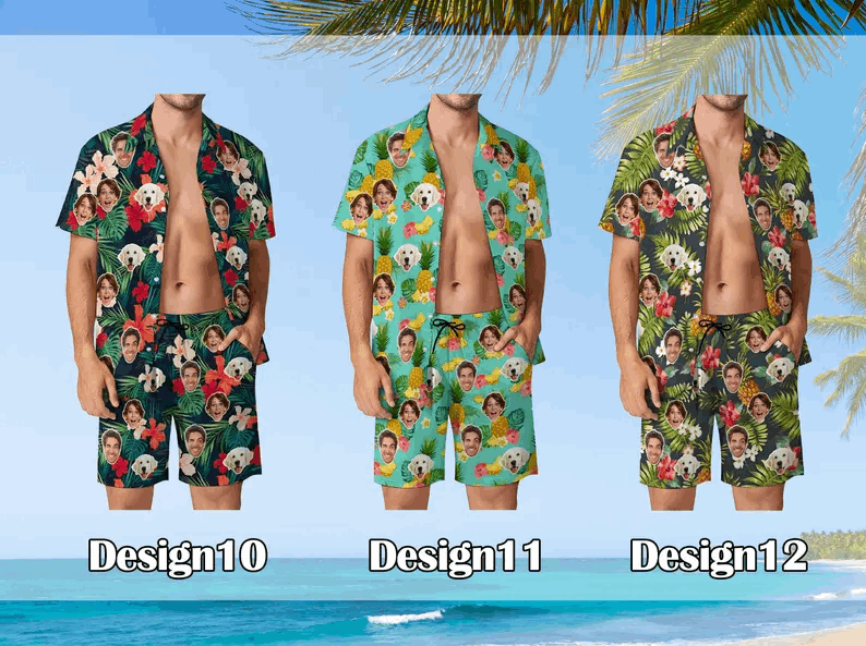 Ensemble de Plage Personnalisé pour Homme – Chemise et Short Tropicaux à Motif, Idéal pour Vacances et Fêtes