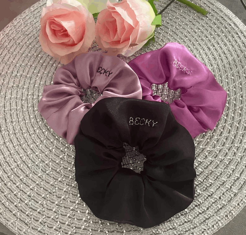Medium Satin Scrunchies | Embroidered Personalised Name Gifts Hair Tie Custom | Hair Silk Scrunchies | | Bridesmaid | Free Gift Bag |Girls