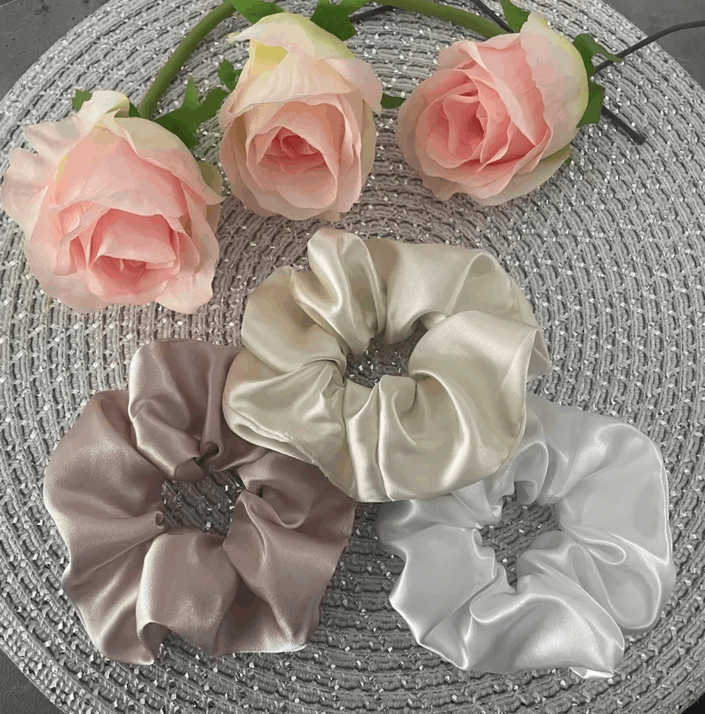 Medium Satin Scrunchies | Embroidered Personalised Name Gifts Hair Tie Custom | Hair Silk Scrunchies | | Bridesmaid | Free Gift Bag |Girls