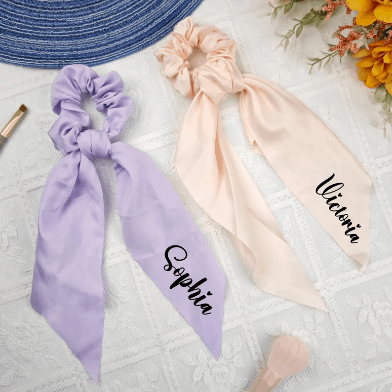 Personalized Silk Scrunchie,Custom Hair Band,Stain Silk Hair Tie,Bridesmaid Gift,Mother's Day Gift,Hair Accessories,Silk Scrunchie for Women