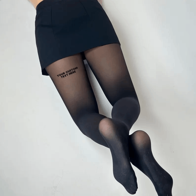Custom Printed Message Tights, Bold Statement Tights, Edgy Fashion Hosiery, Flocked Letters, Gift for her, Black Custom Tights
