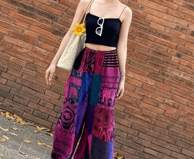 Bohemian Patchwork Pants – Handmade Boho Long Trousers – Colorful Hippie Festival Pants – Unique Unisex Streetwear