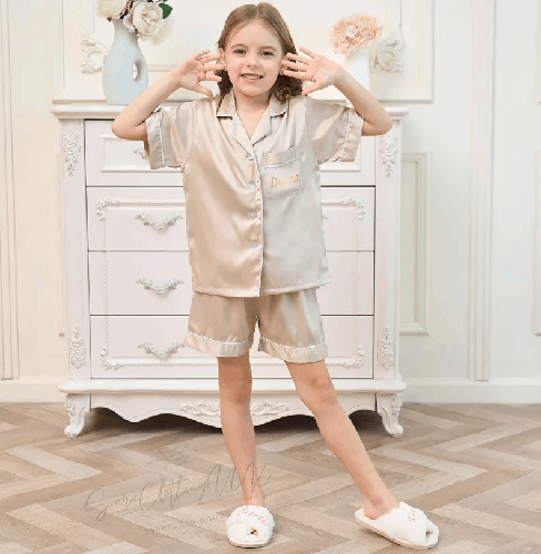 Personalized Flower Girl Pajamas , Custom Satin Pajama Set for Kids, Wedding Party Pajamas for Kids, Bridal Party Gifts