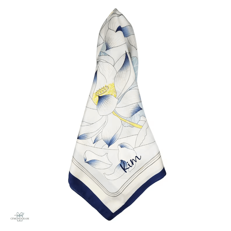 Élégante Écharpe en Soie – Motif Feuilles et Oiseaux