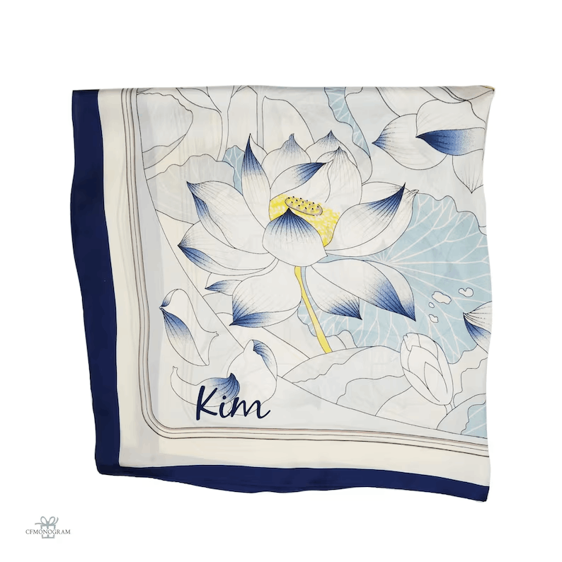 Élégante Écharpe en Soie – Motif Feuilles et Oiseaux