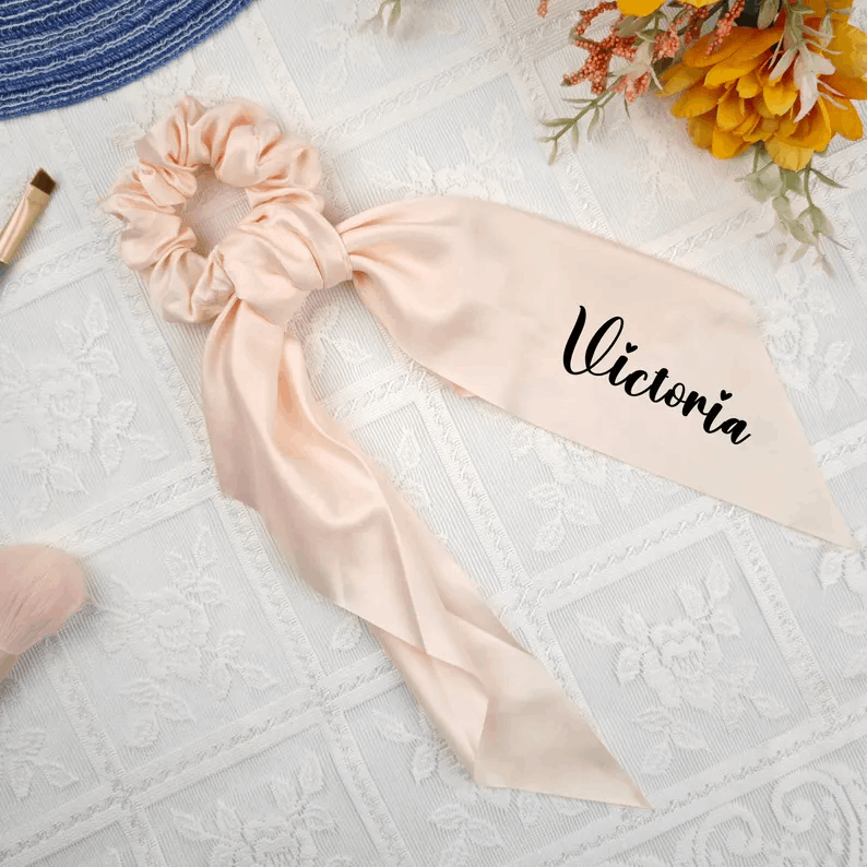 Personalized Silk Scrunchie,Custom Hair Band,Stain Silk Hair Tie,Bridesmaid Gift,Mother's Day Gift,Hair Accessories,Silk Scrunchie for Women