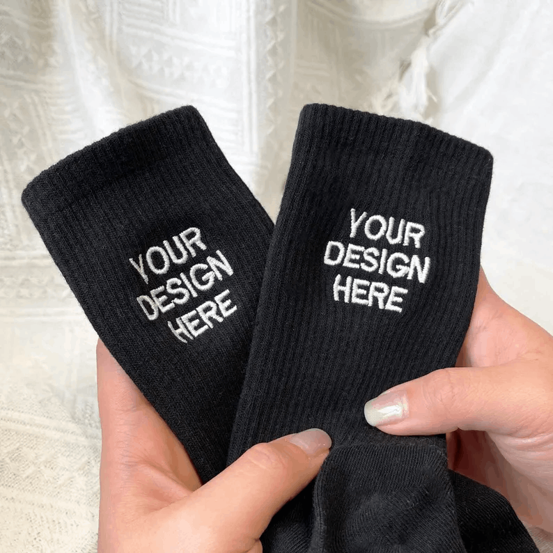 Custom Embroidered Socks, Unisex Cotton Socks, Personalized Text Logo Sports Socks, Embroidery On Back Socks, Keepsake Gift, Birthday Gift