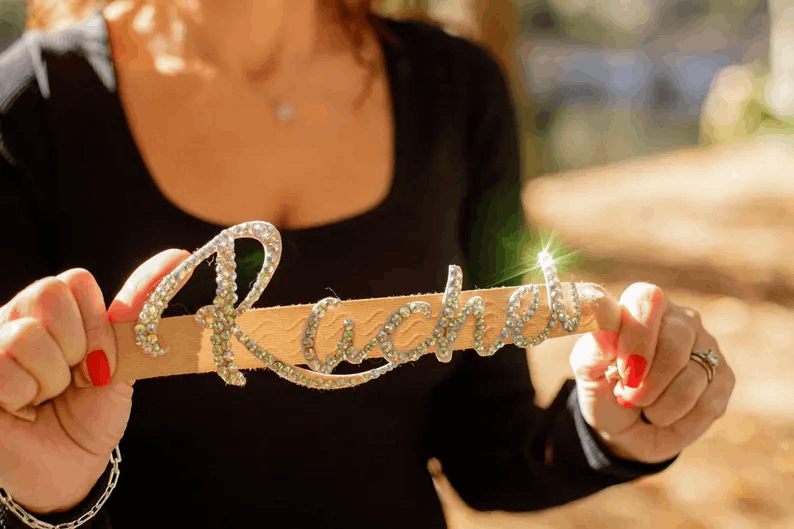 Custom Rhinestone Name Dance Belt Personalized Elastic Waistband with Luxe Crystals Cheer Gymnastics Competition Bling Belt