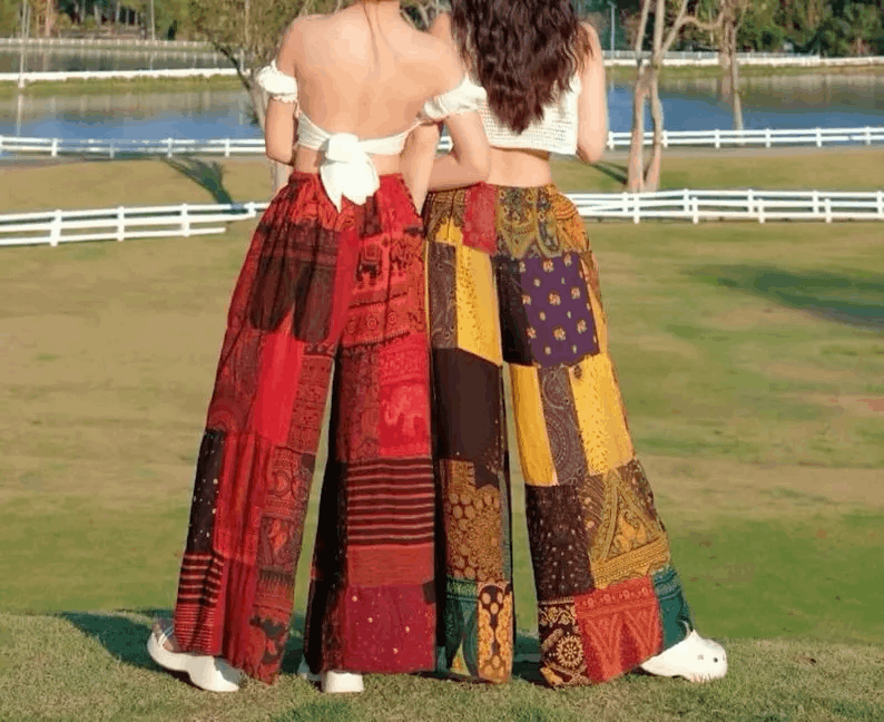 Bohemian Patchwork Pants – Handmade Boho Long Trousers – Colorful Hippie Festival Pants – Unique Unisex Streetwear