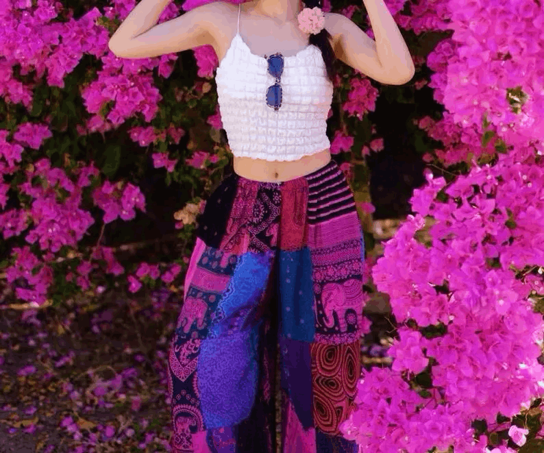 Bohemian Patchwork Pants – Handmade Boho Long Trousers – Colorful Hippie Festival Pants – Unique Unisex Streetwear