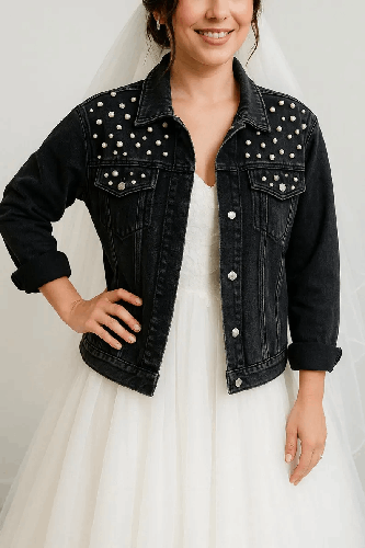 Veste en Jean Noire Personnalisée