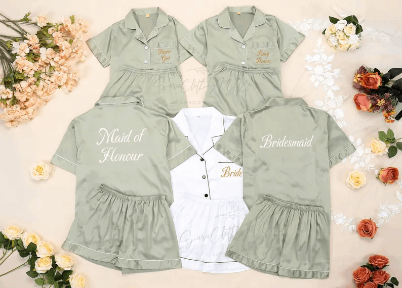 Personalized Flower Girl Pajamas , Custom Satin Pajama Set for Kids, Wedding Party Pajamas for Kids, Bridal Party Gifts
