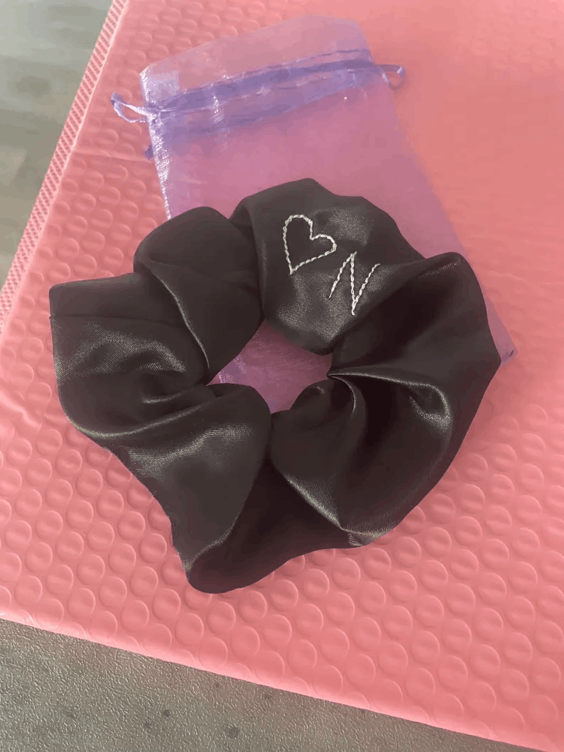Medium Satin Scrunchies | Embroidered Personalised Name Gifts Hair Tie Custom | Hair Silk Scrunchies | | Bridesmaid | Free Gift Bag |Girls