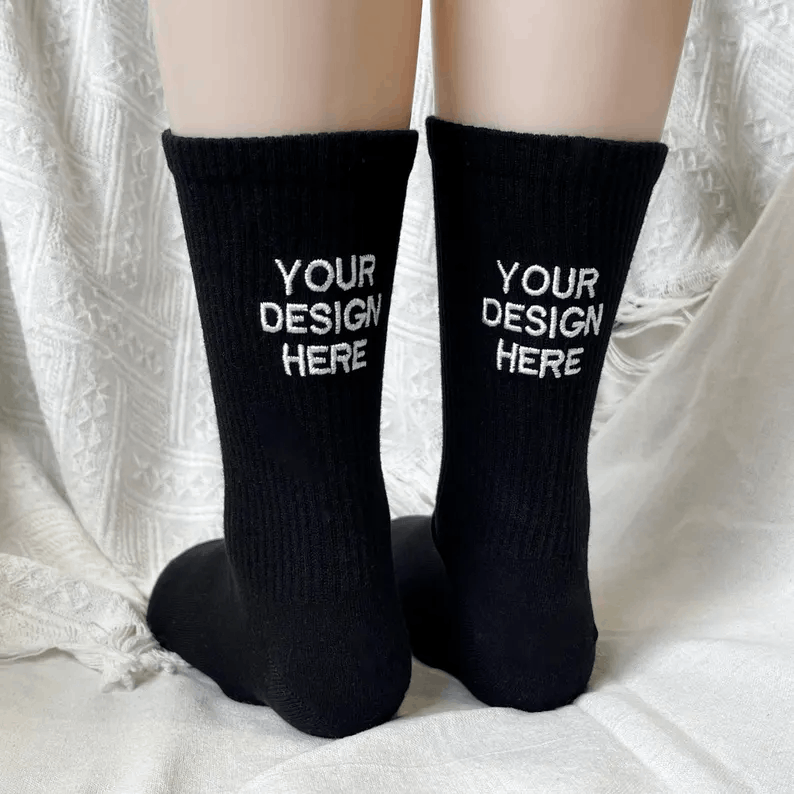 Custom Embroidered Socks, Unisex Cotton Socks, Personalized Text Logo Sports Socks, Embroidery On Back Socks, Keepsake Gift, Birthday Gift