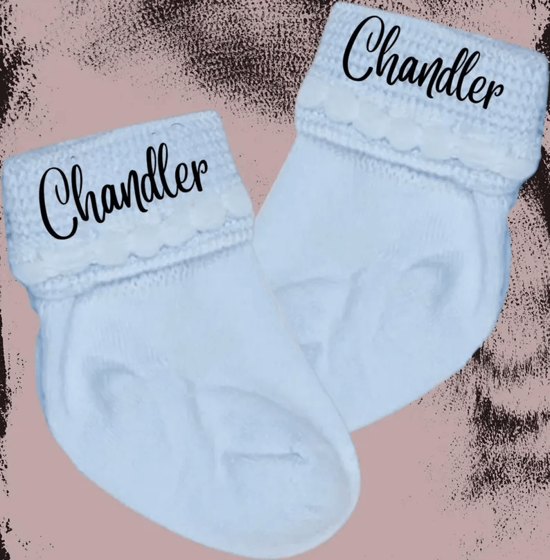 Pink, Blue OR White Newborn Socks with Name! Cute Baby Gift!