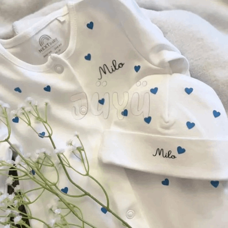 Personalized Baby Set - Pajamas and Hat with Name and Special Message