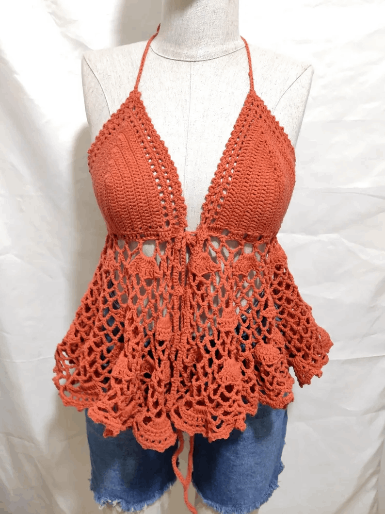 Crop top au crochet dos nu – Fait main style bohème