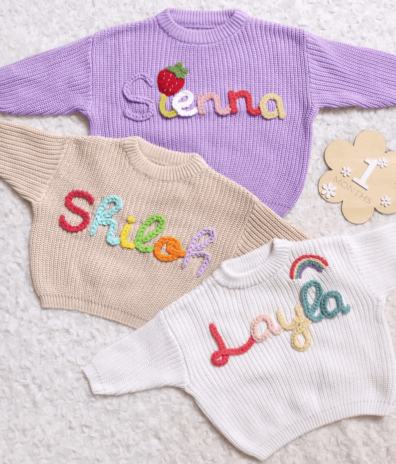 Pull Bébé Personnalisé au Crochet avec Prénom