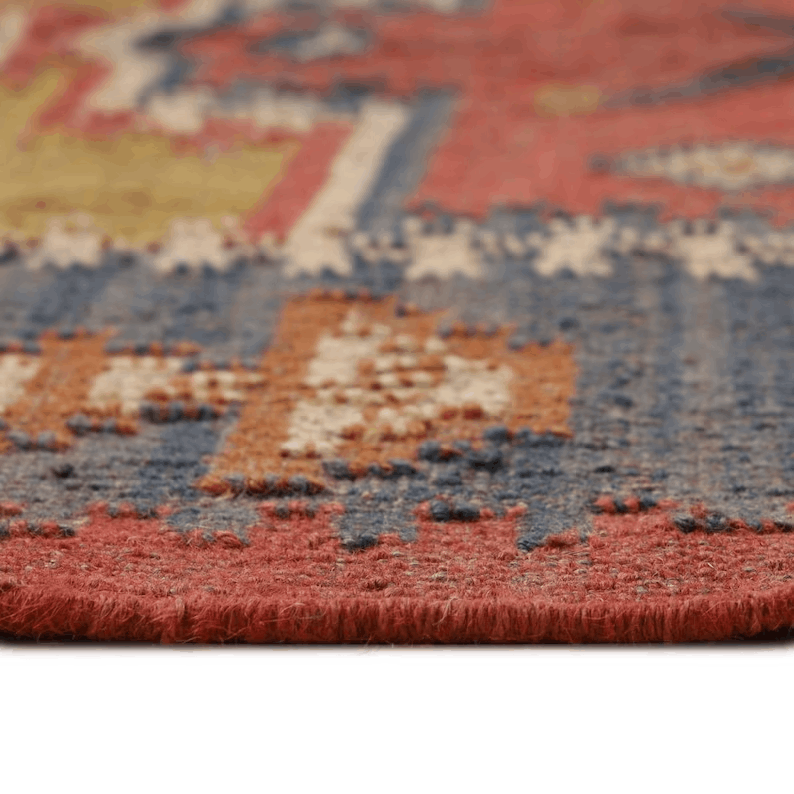 Handmade Large Kilim Rug, Handwoven, Wool and Jute Rug Handmade, Kilim Dhurrie Rug, Motifs, Oriental, Traditional Indian, Geometric, Turkish