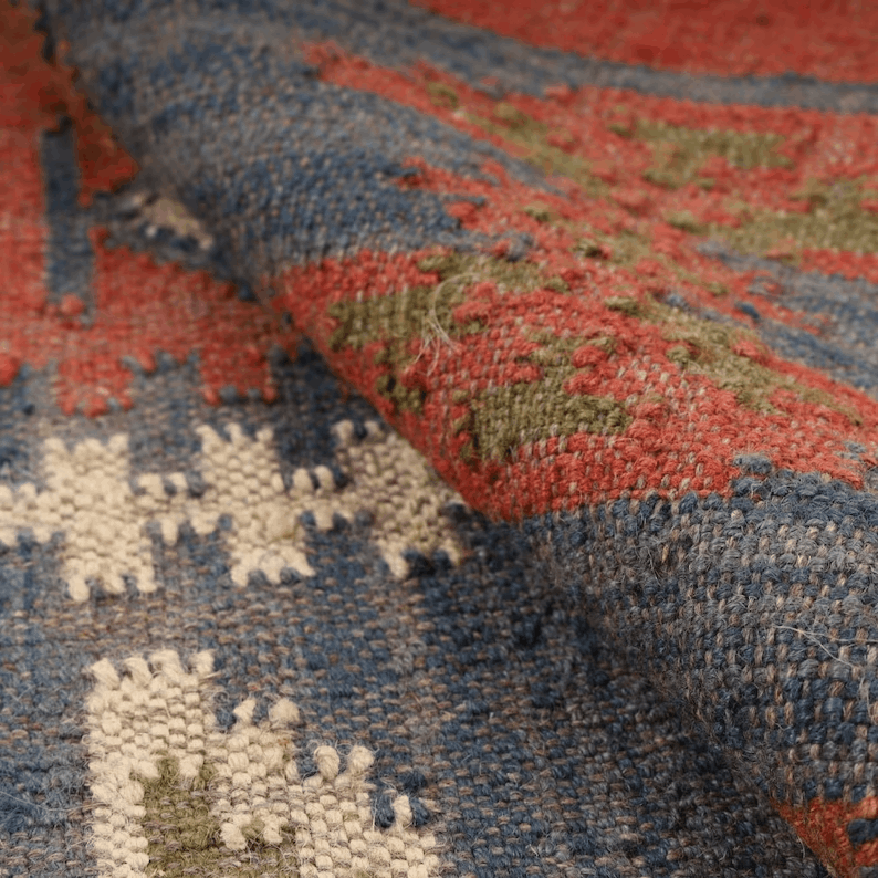 Handmade Large Kilim Rug, Handwoven, Wool and Jute Rug Handmade, Kilim Dhurrie Rug, Motifs, Oriental, Traditional Indian, Geometric, Turkish