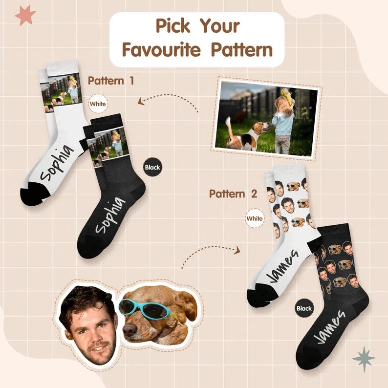 Chaussettes personnalisées avec photo – Cadeau fun pour amoureux des animaux & famille
