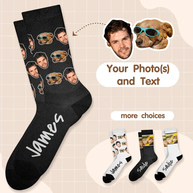 Chaussettes personnalisées avec photo – Cadeau fun pour amoureux des animaux & famille