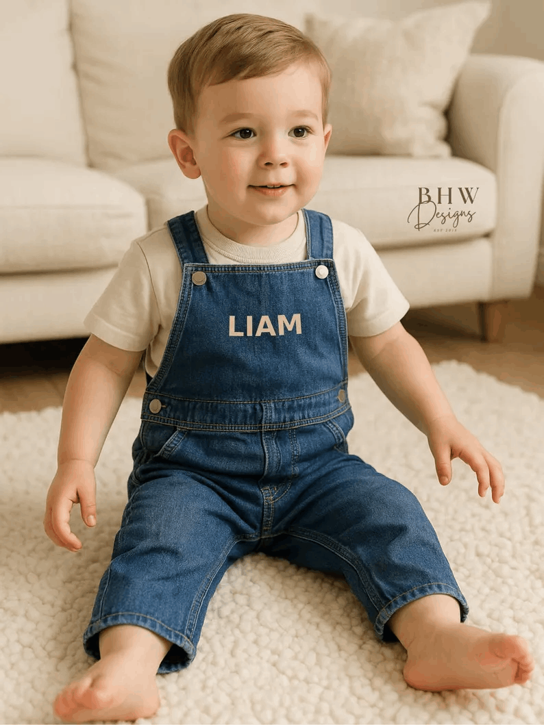 Personalised Name Denim Childrens Dungarees - Overalls