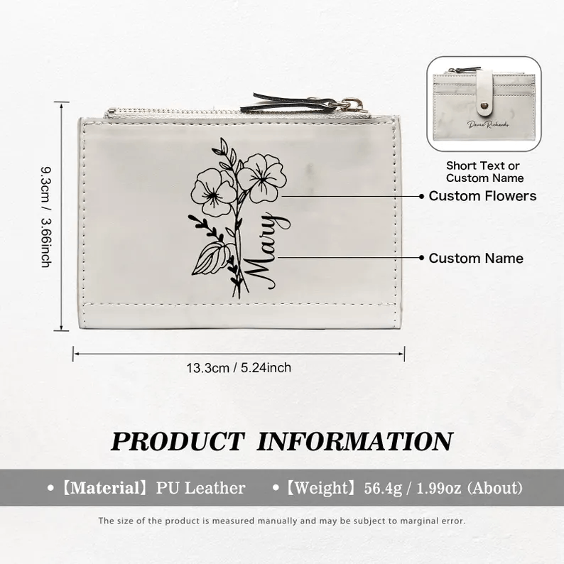Personalized women's leather wallet custom birth flower&name women’s wallet,gifts for mom,gifts for her,handmade wallet gift