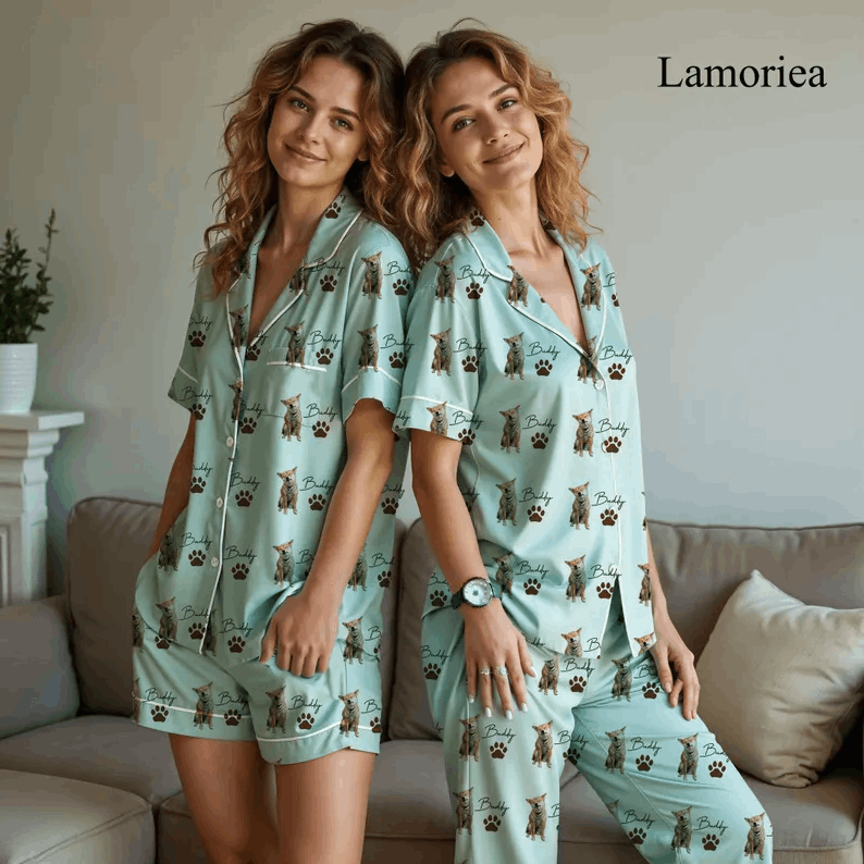 Personalized Family Pajamas, Dog Portrait, Pet Lover Gift, Pajamas Women, Pet Photo Pajamas, Memorial Gift, Gift for Her, Gift for Him