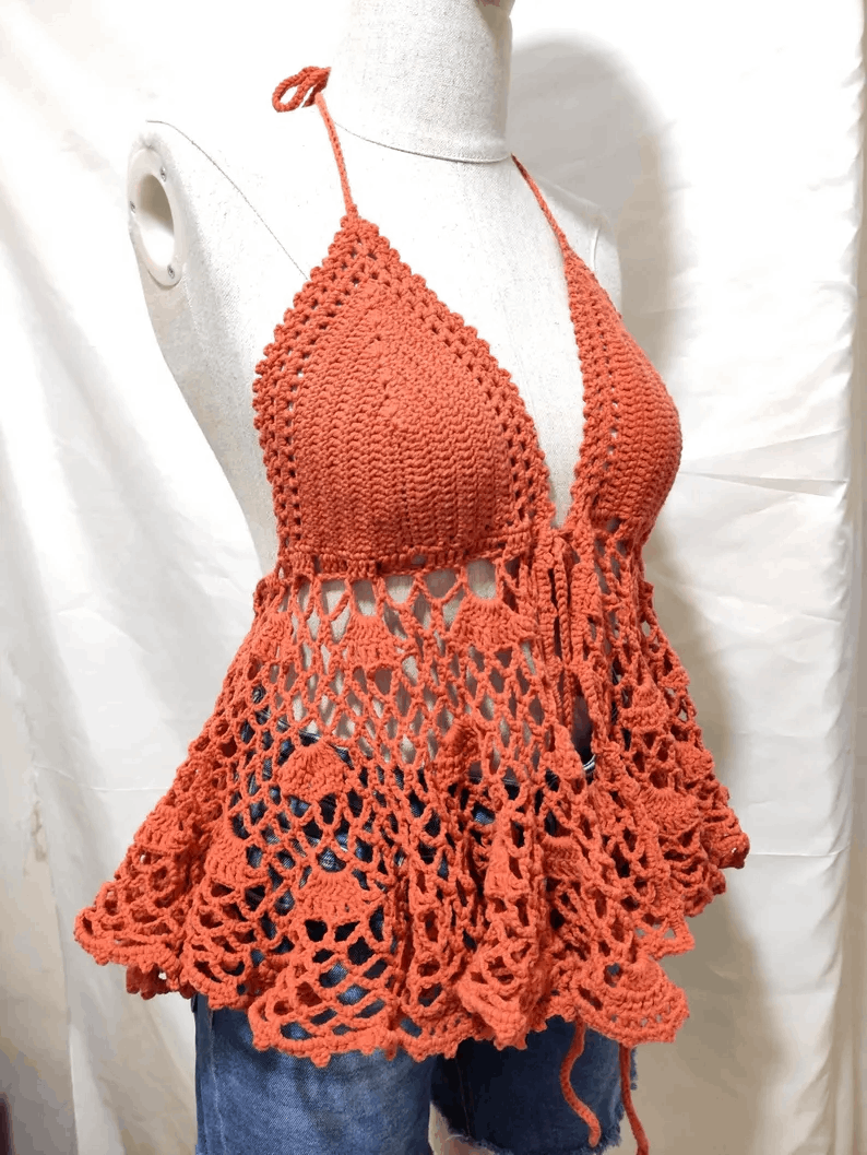 Crop top au crochet dos nu – Fait main style bohème