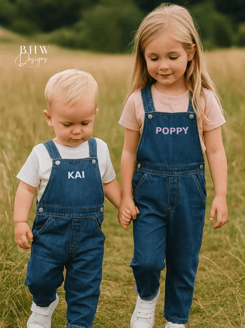 Personalised Name Denim Childrens Dungarees - Overalls