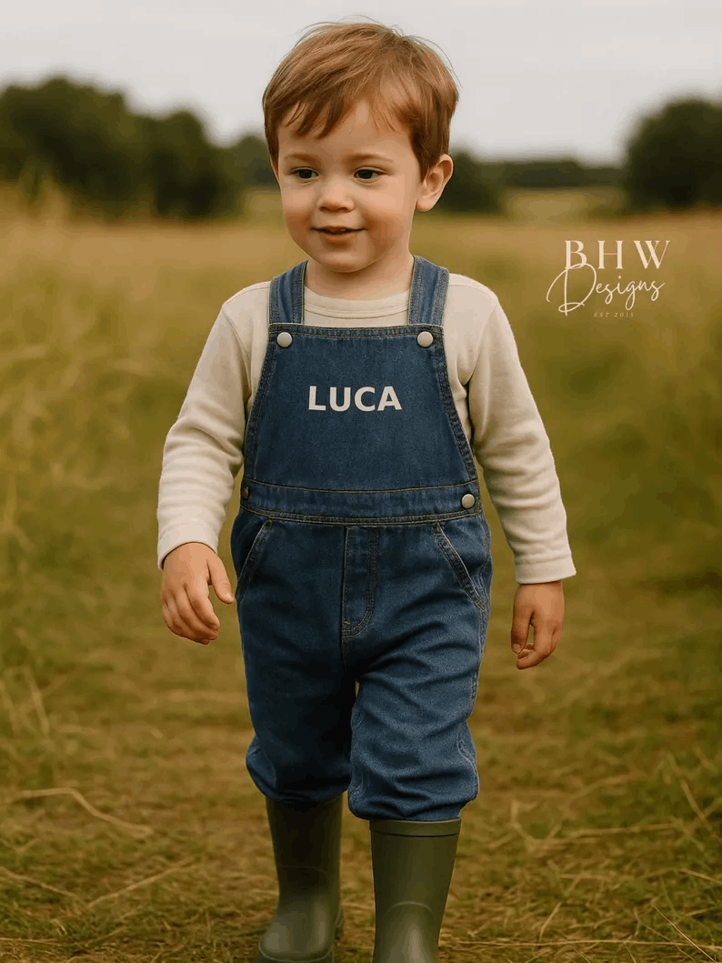 Personalised Name Denim Childrens Dungarees - Overalls