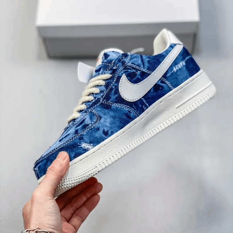 Custom Denim AF1 Sneakers – Handcrafted Jean Texture Air Force 1 Shoes – Unisex Streetwear – Personalized Inspired Gift