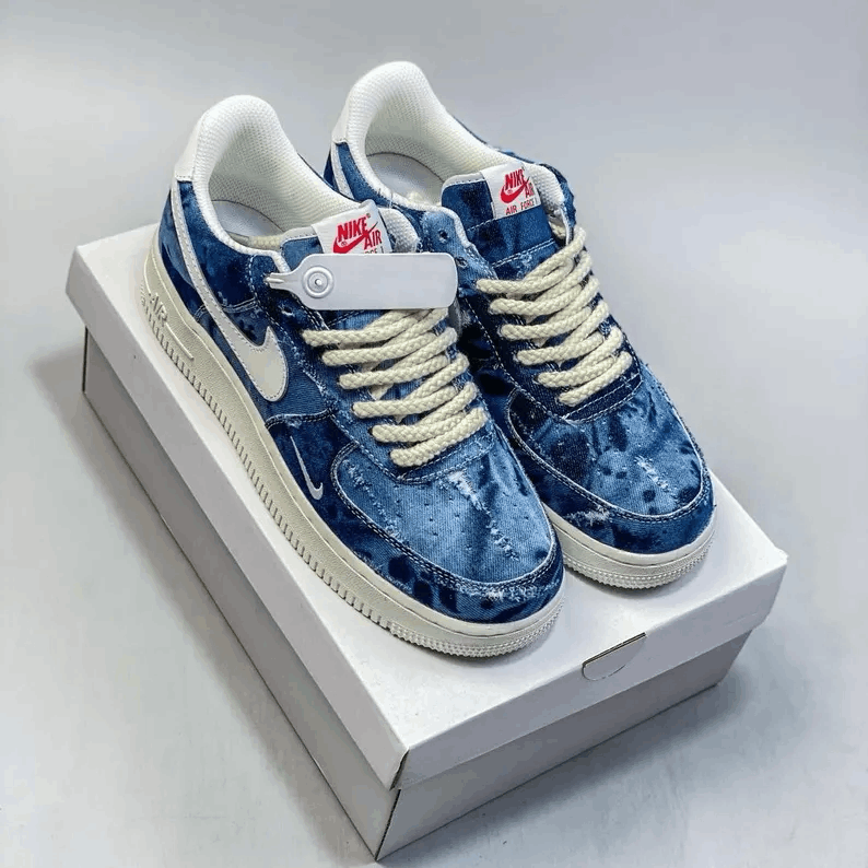Custom Denim AF1 Sneakers – Handcrafted Jean Texture Air Force 1 Shoes – Unisex Streetwear – Personalized Inspired Gift